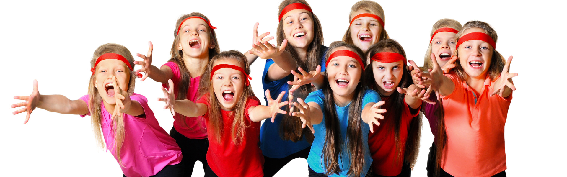 Group of sporty girls isolated on white